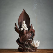 Buddha Stones Lotus Buddha Avalokitesvara Enlightenment Purple Clay Incense Burner Decoration Incense Burner BS 3