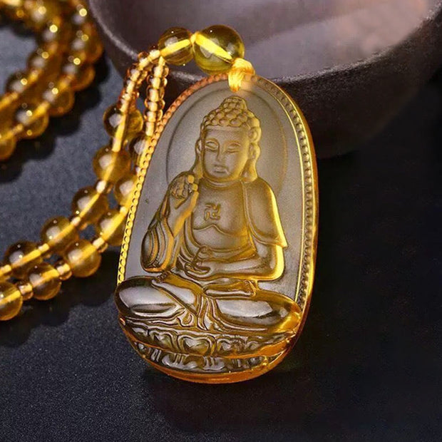 Buddha Stones Citrine Guardian Buddha Serenity Pendant Necklace Necklaces & Pendants BS 10