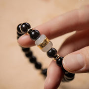 Buddha Stones Black Obsidian Jade Om Mani Padme Hum Strength Couple Magnetic Bracelet Bracelet BS 2