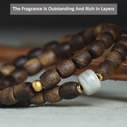 Buddha Stones 999 Gold Rare Tarakan Agarwood Tibetan Old Spirit Bone Balance Strength Double Wrap Bracelet