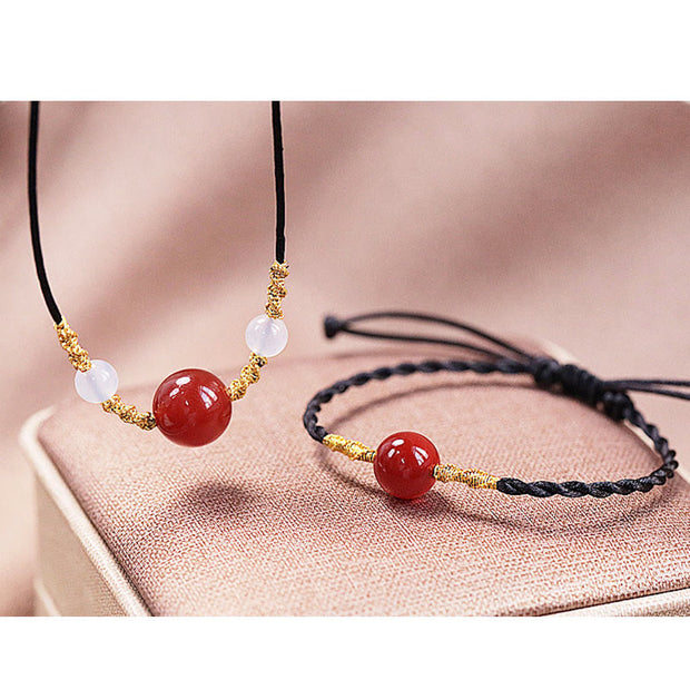 Buddha Stones Natural Red Agate Chalcedony Self-acceptance Confidence String Bead Bracelet Necklace Pendant