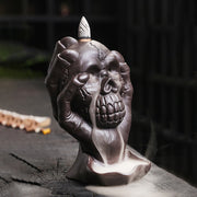 Buddha Stones Halloween Skull With Ghost Hand Purple Clay Spiritual Incense Burner Decoration