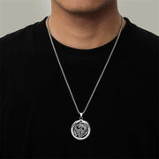 Buddha Stones Round Dragon Pattern Titanium Steel Protection Necklace Pendant Necklaces & Pendants BS 1