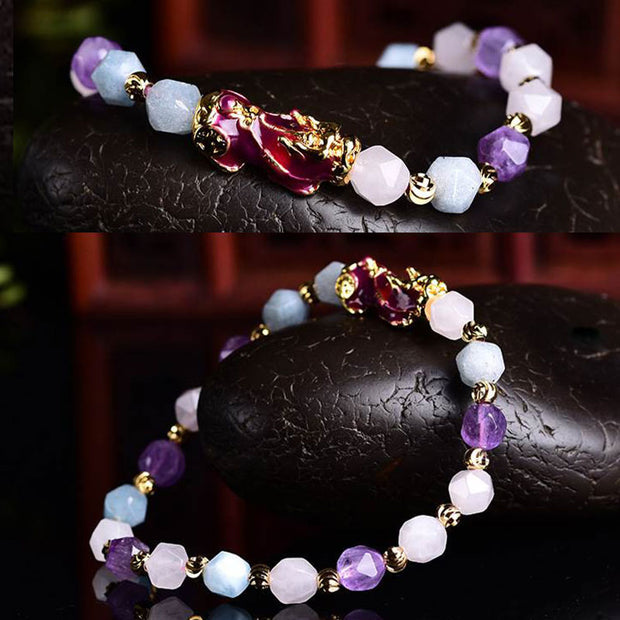 Buddha Stones Natural Amethyst Fortune Pixiu Charm Bracelet Bracelet BS 3