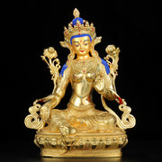 Buddha Stones Bodhisattva Green Tara Protection Copper Gold Plated Statue Decoration Decorations BS 2