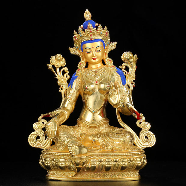 Buddha Stones Bodhisattva Green Tara Protection Copper Gold Plated Statue Decoration Decorations BS 2