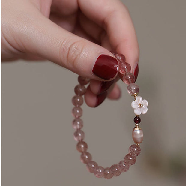 Buddha Stones Strawberry Quartz Peach Blossom Love Bracelet Bracelet BS 7