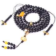 Buddha Stones 108 Beads Natural Black Obsidian Lotus Fulfilment Mala Bracelet Bracelet Mala BS 6
