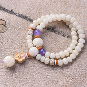 Buddha Stones Tibetan White Jade Bodhi Lotus Blessing Bracelet Bracelet BS Amethyst