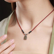Buddha Stones Tibetan 925 Sterling Silver Zakiram Goddess of Wealth Protection Rope Necklace Pendant