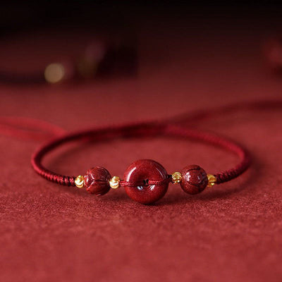 Buddha Stones Handmade Lotus Cinnabar Peace Buckle Blessing Braid Bracelet Bracelet BS Dark Red(Wrist Circumference 14-18cm)
