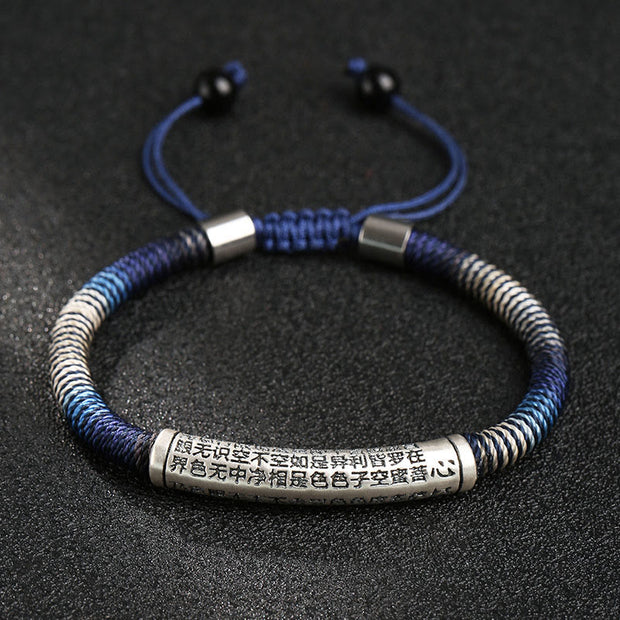 Buddha Stones 999 Sterling Silver Heart Sutra Calm Handmade Braided Bracelet