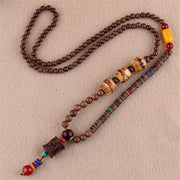 Buddha Stones Tibetan Wenge Wood Bodhi Seed Agate Elephant Protection Necklace Pendant Necklaces & Pendants BS Wenge Wood&Bamboo