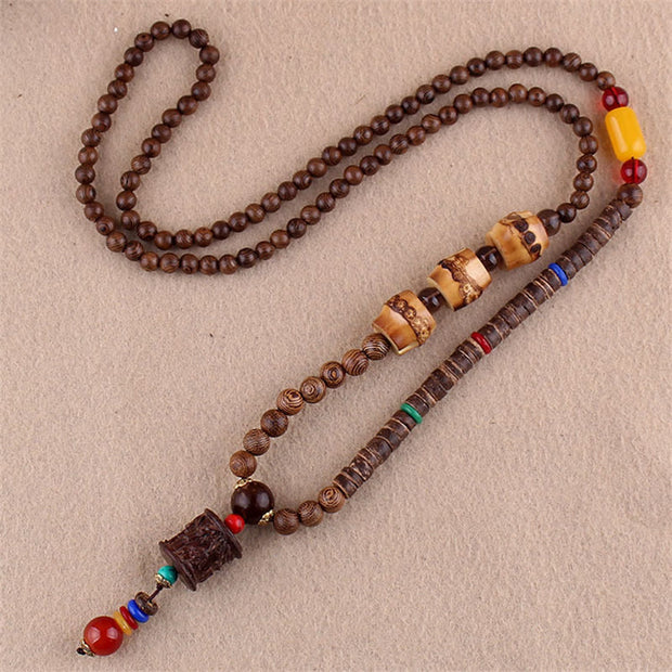 Buddha Stones Tibetan Wenge Wood Bodhi Seed Agate Elephant Protection Necklace Pendant Necklaces & Pendants BS Wenge Wood&Bamboo