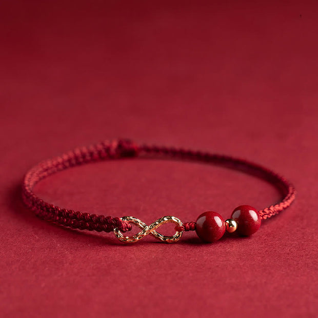 Buddhastoneshop Cinnabar Blessing Red String 14K Gold Infinity Symbol Bracelet Anklet