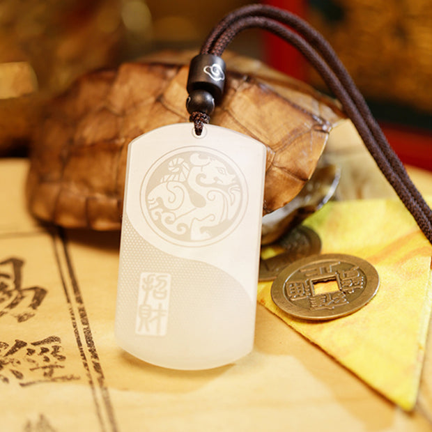 Buddha Stones White Jade PiXiu Yin Yang Luck Protection Necklace Pendant Necklaces & Pendants BS 5