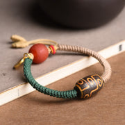Buddha Stones Handmade Tibetan Nine-Eye Dzi Bead Wealth Rope Bracelet
