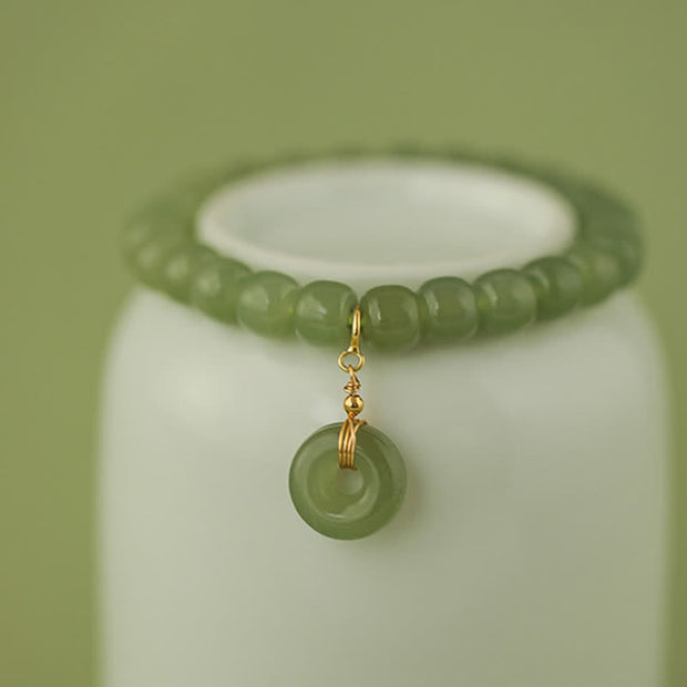 Buddha Stones Natural Hetian Jade Peace Buckle Prosperity Luck Bracelet Bracelet BS 11