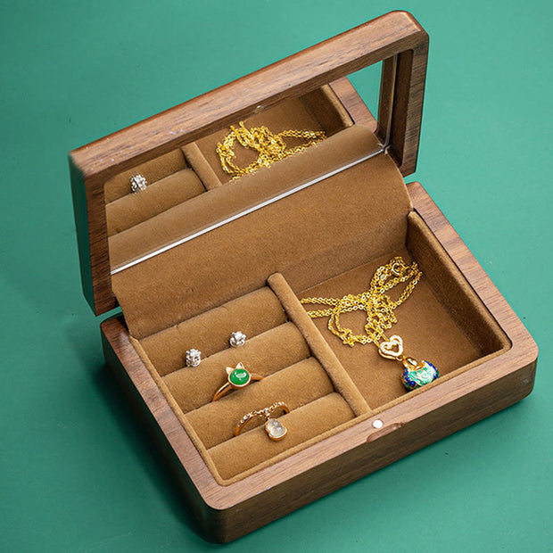 Buddha Stones Vintage Handmade Black Walnut Wood Jewelry Storage Box With Mirror