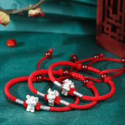 Buddha Stones 999 Sterling Silver Chinese Zodiac Luck Strength Red String Bracelet Bracelet BS 9