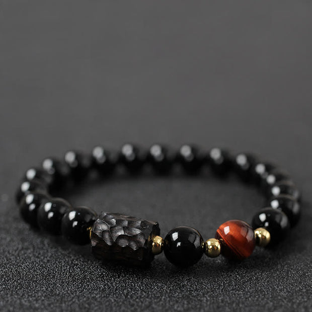 Black Obsidian Ebony Wood Red Tiger Eye Strength Couple Bracelet Bracelet BS 1