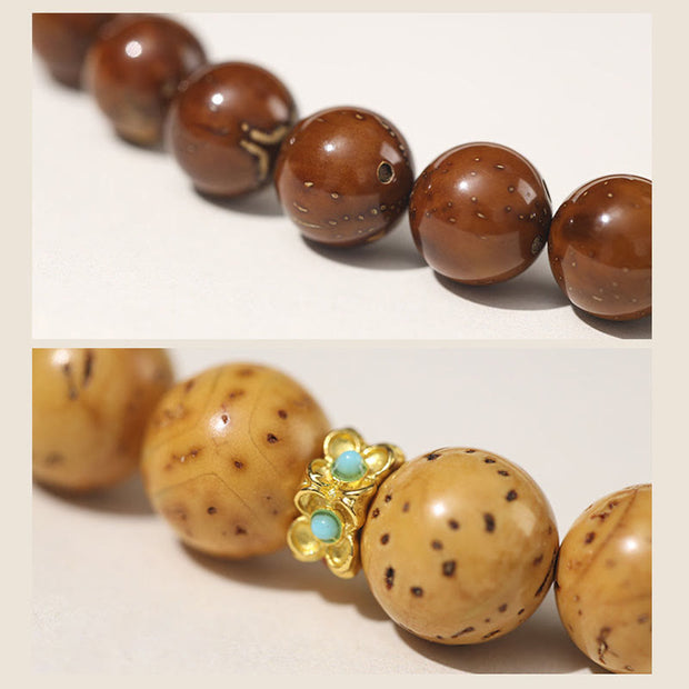Buddha Stones Tibetan Natural Purple Gold Rat Bodhi Seed Wealth Double Wrap Bracelet
