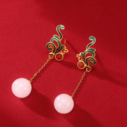 Buddha Stones Vintage White Jade Red Agate Bead Blessing Drop Dangle Earrings Earrings BS 2