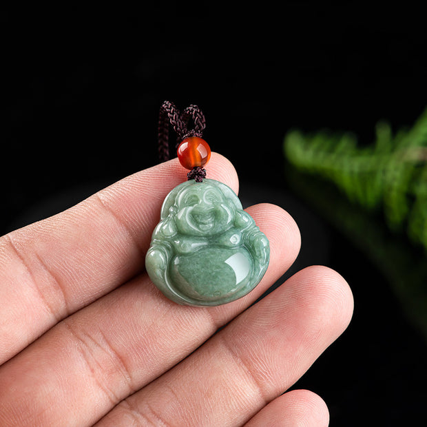 Buddha Stones Laughing Buddha Cyan Jade Success Necklace String Pendant Necklaces & Pendants BS 6