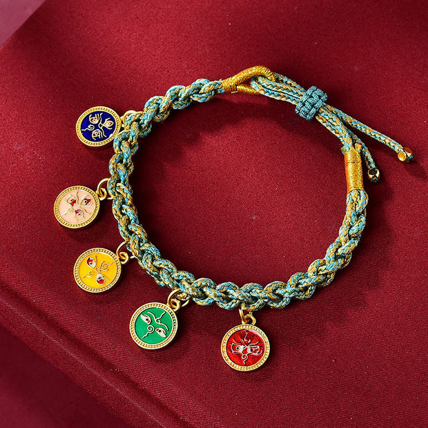 Buddha Stones Handmade Tibetan Multicolored Rope Five God Of Wealth Luck Braid Bracelet Bracelet BS Cyan(Wrist Circumference 14-19cm)