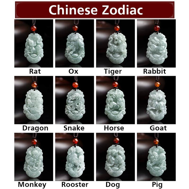 Buddha Stones Natural Jade 12 Chinese Zodiac Sucess Pendant Necklace Necklaces & Pendants BS 18