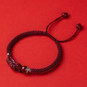 Buddha Stones Handcrafted PiXiu Cinnabar Wealth Luck Braided Bracelet Bracelet BS Dark Red Adjustable Rope 17cm