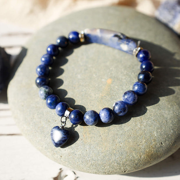 Buddha Stones Natural Quartz Love Heart Healing Beads Bracelet Bracelet BS Lazurite