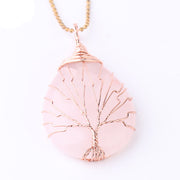 Buddha Stones Natural Quartz Crystal Tree Of Life Healing Energy Necklace Pendant Necklaces & Pendants BS Pink Crystal Rose Gold Tree