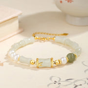 Buddha Stones 925 Sterling Silver Natural Hetian White Jade Bamboo Luck Blessing Bracelet Bracelet BS Hetian White Jade(Protection♥Happiness)(Wrist Circumference 14-20cm)