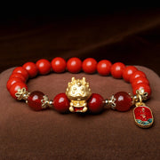 Buddha Stones Year of the Dragon Natural Cinnabar Ingot Protection Bracelet