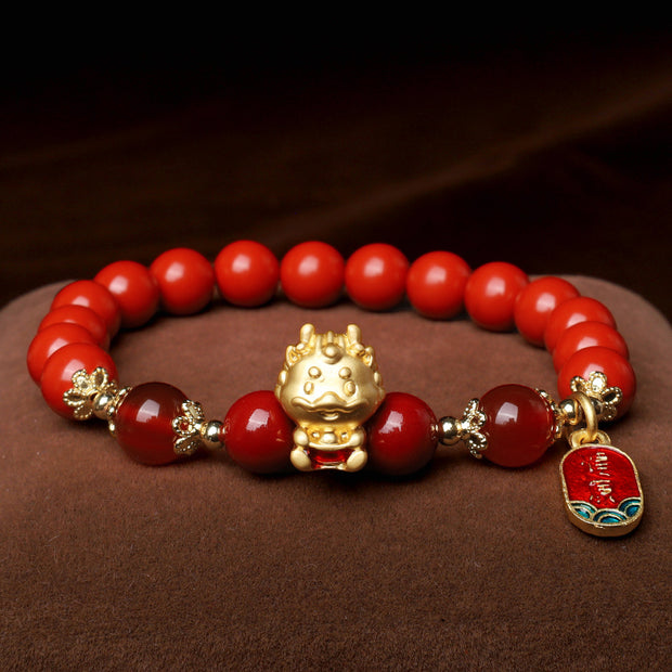 Buddha Stones Year of the Dragon Natural Cinnabar Ingot Protection Bracelet Bracelet BS 6