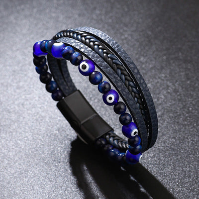 Buddha Stones Evil Eye Tiger Eye Protection Beaded Multilayered Braided Bracelet Bracelet BS Dark Blue 23cm