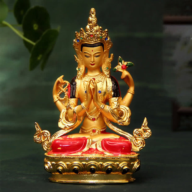 Buddha Stones Bodhisattva Chenrezig Four-armed Avalokitesvara Protection Statue Home Decoration