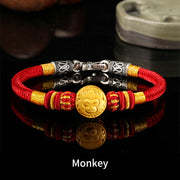 Buddha Stones 999 Gold Chinese Zodiac Auspicious Matches Om Mani Padme Hum Luck Handcrafted Bracelet Bracelet BS Monkey 19cm