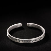 Buddha Stones 999 Sterling Silver Six True Words Heart Sutra Protection Bracelet Bangle Bracelet Cuff Bangle BS 5