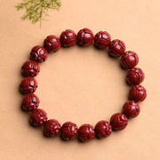 Buddha Stones Natural Cinnabar Om Mani Padme Hum Fret Pattern Lotus Blessing Bracelet Bracelet BS Lotus 10mm(19 Beads)