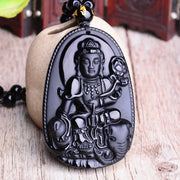 Buddha Stones Chinese Zodiac Obsidian Buddha Amulet Protection Pendant Necklace Necklaces & Pendants BS Dragon and Snake