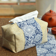 Buddha Stones Koi Fish Calligraphy Blue And White Porcelain Cotton Linen Tissue Box Cover Rectangular Tissue Box Holder Decoration