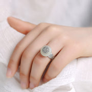 Buddha Stones White Jade Blessing Letter Happiness Adjustable Ring Ring BS 5
