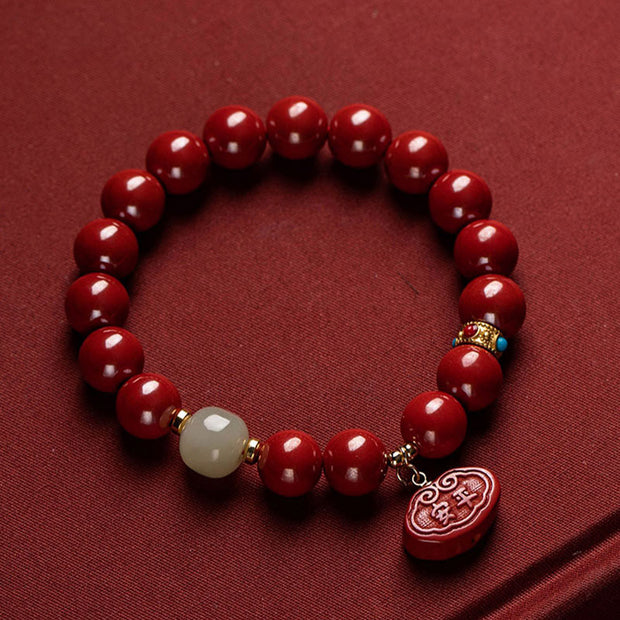 Buddha Stones Cinnabar Jade Healing Protection Charm Bracelet Bracelet BS 10mm