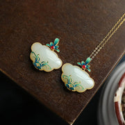 Buddha Stones Chinese Lock Charm Jade Magnolia Flower Abundance Necklace Pendant Necklaces & Pendants BS 3