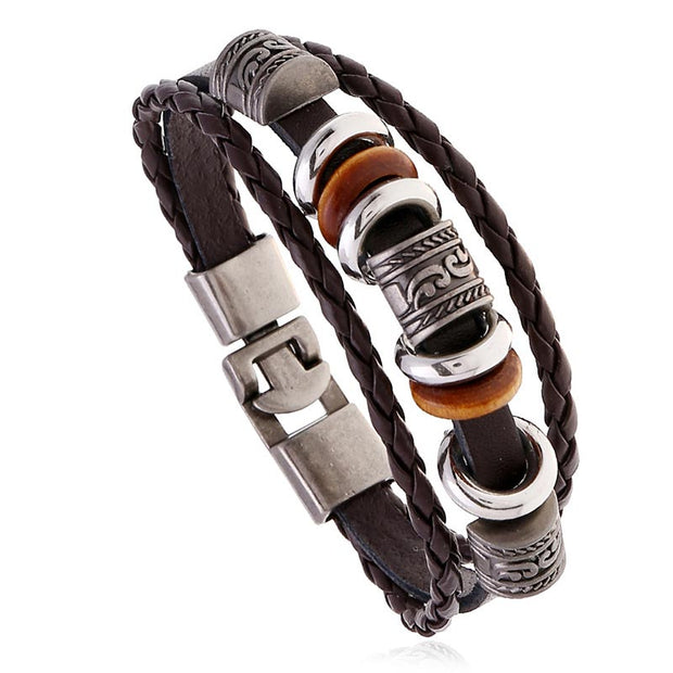 Buddha Stones Simple Design Leather Weave Punk Wealth Bracelet Bracelet BS 7