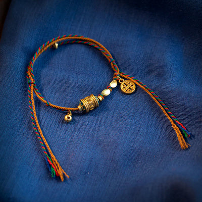Buddha Stones Tibetan Handmade Om Mani Padme Hum Prayer Wheel Protection Strength String Bracelet Bracelet BS Om Mani Padme Hum(Love♥Focus)(Wrist Circumference 14-18cm)