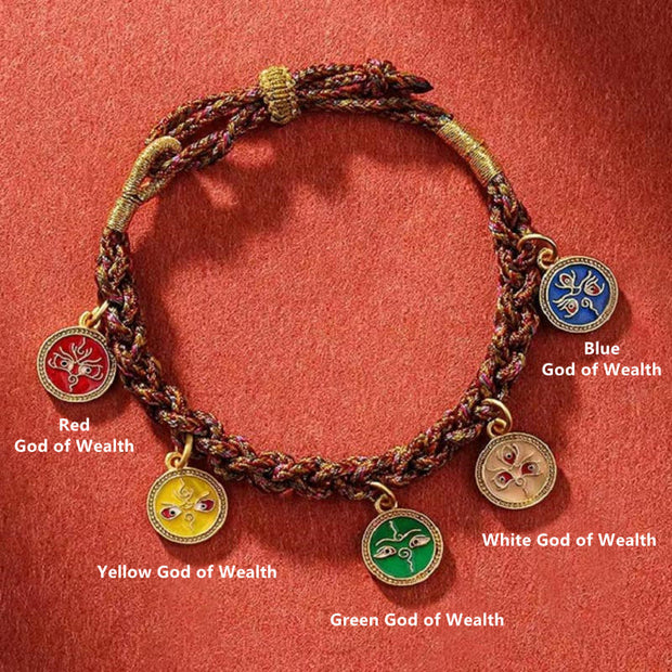 Buddha Stones Tibetan Five God Of Wealth Thangka Luck Braid String Bracelet Bracelet BS 5
