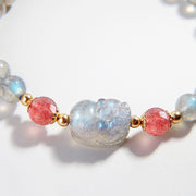 Buddha Stones Moonstone Strawberry Quartz PiXiu Healing Bracelet Bracelet BS 5